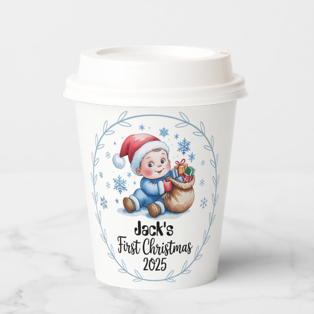 Paper cup-Personalized Baby’s First Christmas Part Cups (Front)