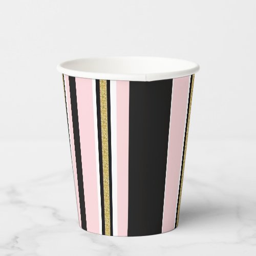 Paper Cup Pink & White Gold Black Stripe