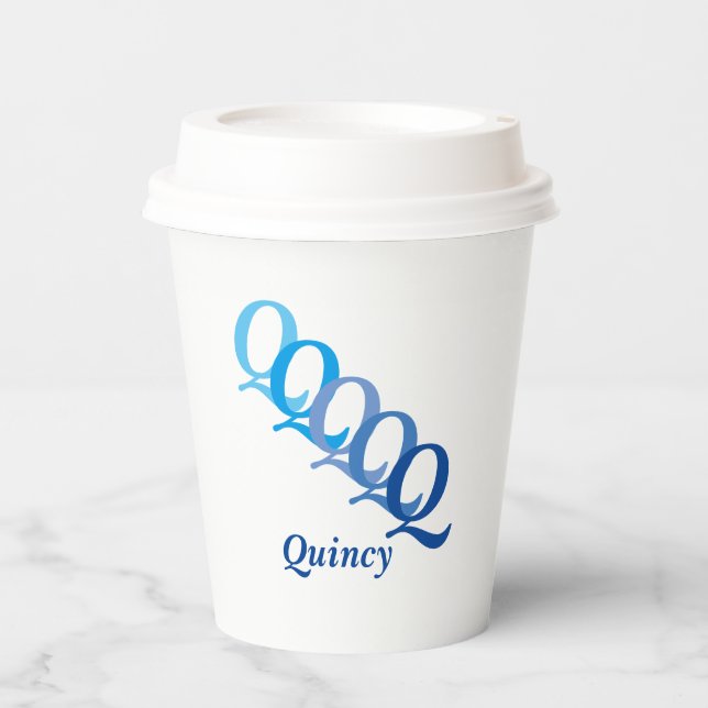 Paper Cup - Shaded Initials, Name in Blues (Front)