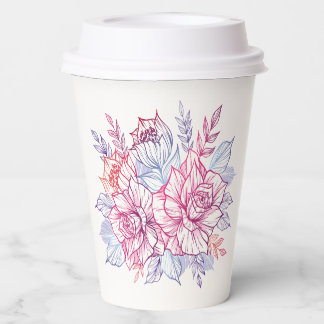 Paper cup with a bouquet of flowers