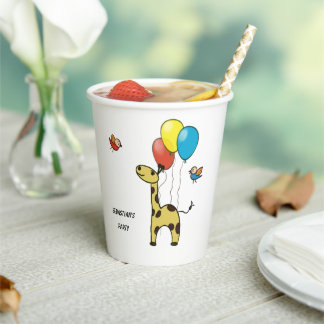 Paper cup with a giraffe and birds