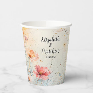 Paper Cup with Watercolor Flowers + Names + Date