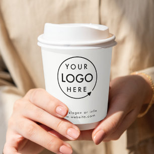 Paper Cups   Business Logo Branded Minimal White