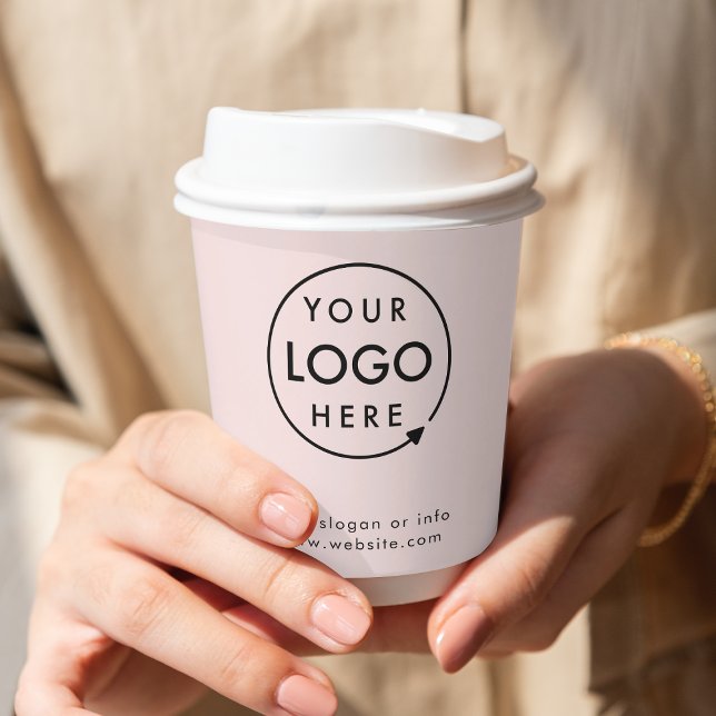 Paper Cups | Business Logo Feminine Blush Pink (A feminine pink branded business 8oz paper cup with optional lid, perfect for cafes and events)