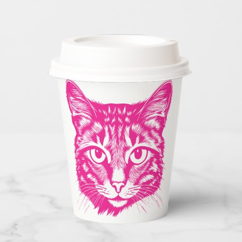 Paper cups cat illustration pink and yellow 
