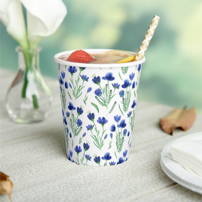 Paper Cups - Cute Blue Flower Pattern. (Insitu)