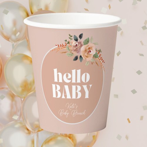 Paper Cups Hello Baby Boho Modern Baby Shower Paper Cups