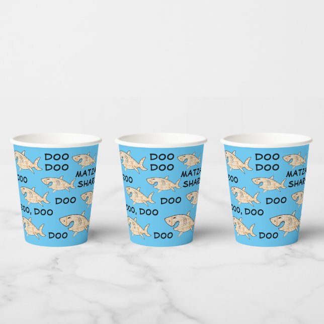 Paper Cups "Passover Matzah Sharks" 8 oz. (Multi)