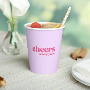 Paper cups, Retro Purple & Pink, 40th birthday Cups