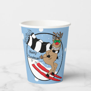 Paper Cups "Rudolph Skiing" 8 oz.