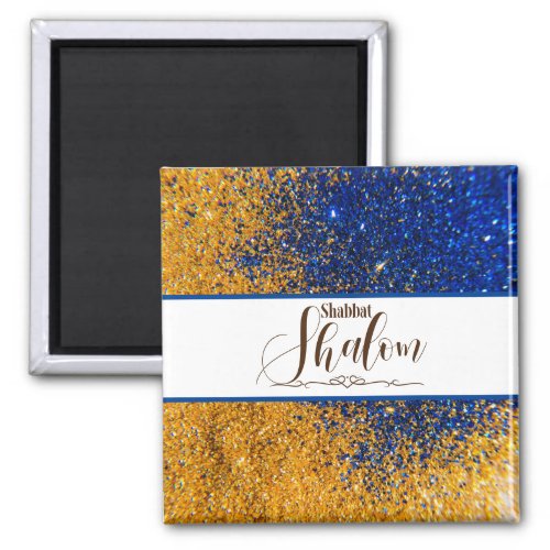 Paper cupShabbat Shalom Blue Gold Shiny Glitter Pa Magnet