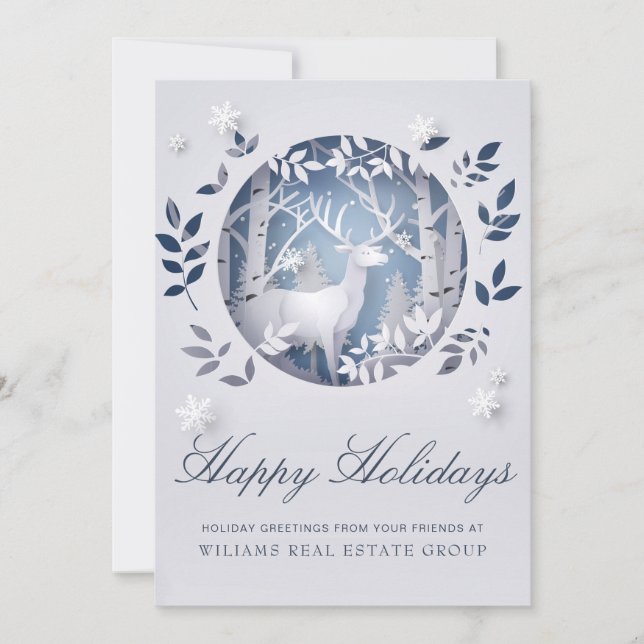 Paper Cut Christmas Composition Corporate Greeting Holiday Card (Front)