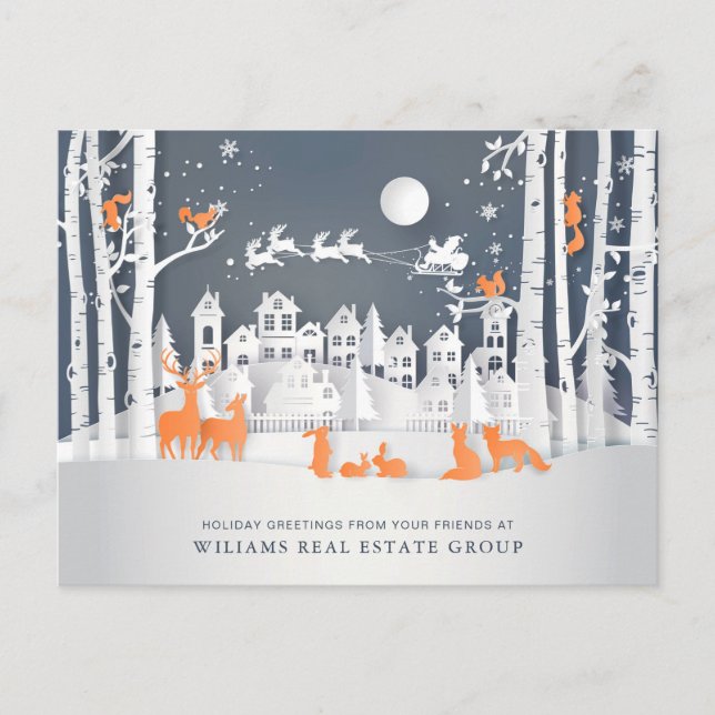 Paper Cut Christmas Composition Corporate Greeting Postcard (Front)