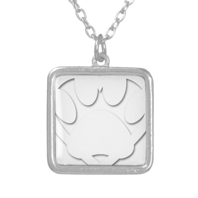 Paper Cut Dog Paw And Heart Shape Silver Plated Necklace (Front)
