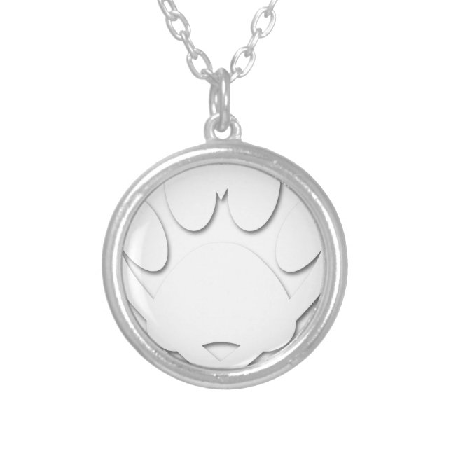 Paper Cut Dog Paw And Heart Shape Silver Plated Necklace (Front)