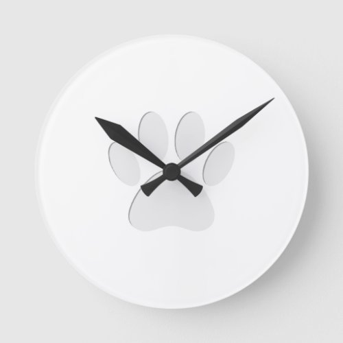 Paper Cut Dog Paw Print Round Clock