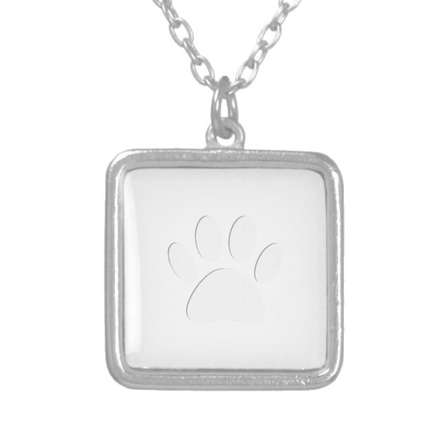 Paper Cut Dog Paw Print Silver Plated Necklace (Front)