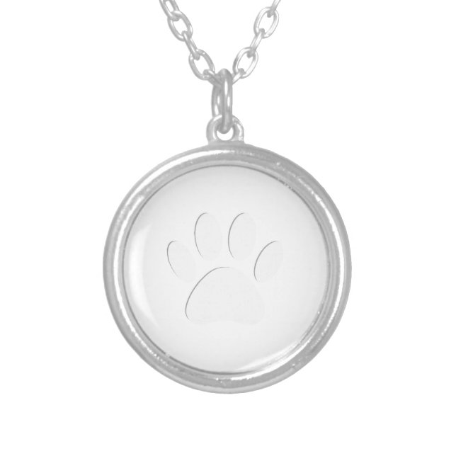 Paper Cut Dog Paw Print Silver Plated Necklace (Front)