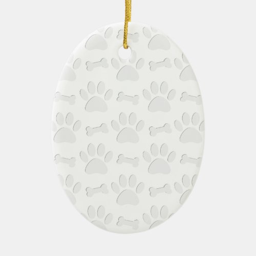 Paper Cut Dog Paws And Bones Pattern Ceramic Ornament