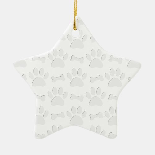 Paper Cut Dog Paws And Bones Pattern Ceramic Ornament