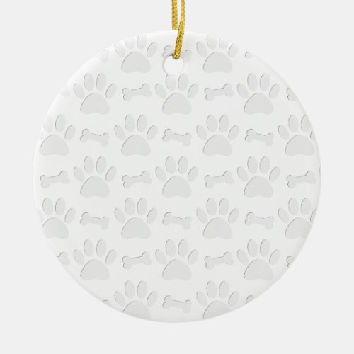 Paper Cut Dog Paws And Bones Pattern Ceramic Ornament