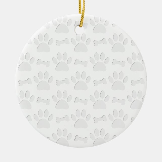 Paper Cut Dog Paws And Bones Pattern Ceramic Ornament (Front)