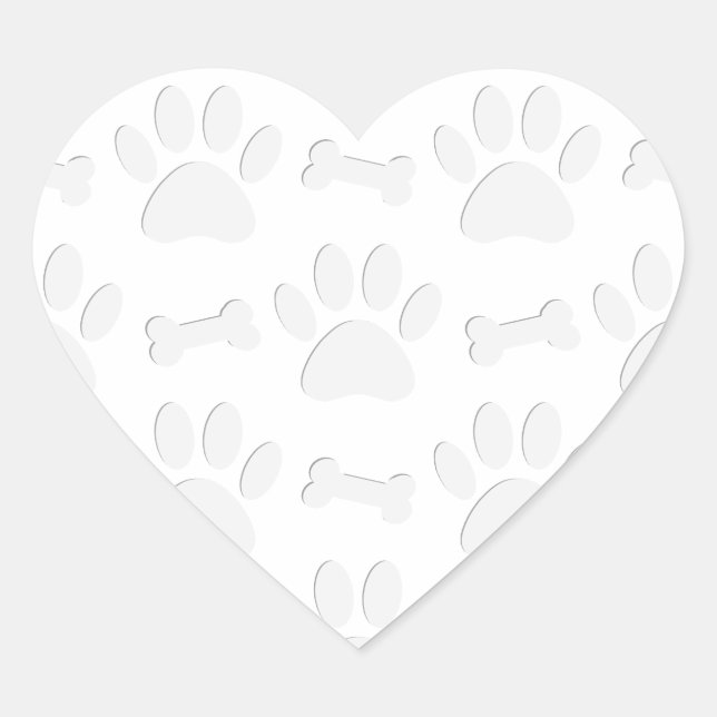 Paper Cut Dog Paws And Bones Pattern Heart Sticker (Front)