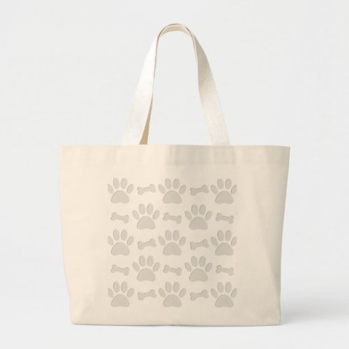 Paper Cut Dog Paws And Bones Pattern Large Tote Bag
