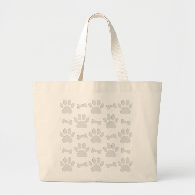 Paper Cut Dog Paws And Bones Pattern Large Tote Bag (Front)