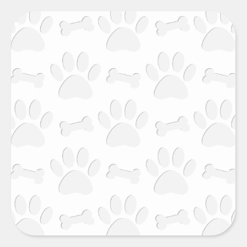 Paper Cut Dog Paws And Bones Pattern Square Sticker
