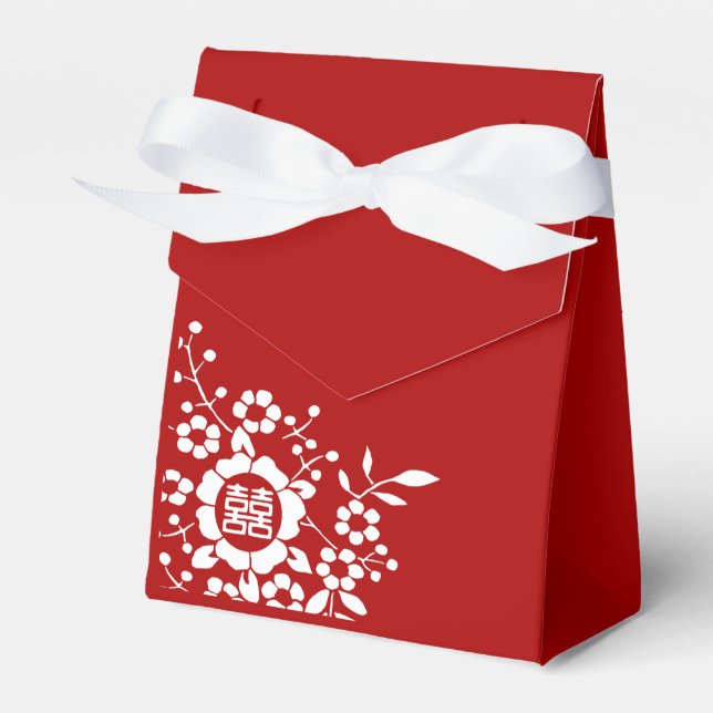 Paper Cut Flowers • Double Happiness Favor Boxes (Front Side)