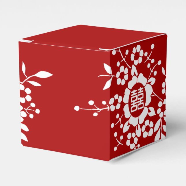 Paper Cut Flowers • Double Happiness Favor Boxes (Front Side)