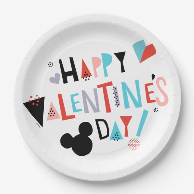 Paper Cut Mickey | Happy Valentine's Day Plates (Front)