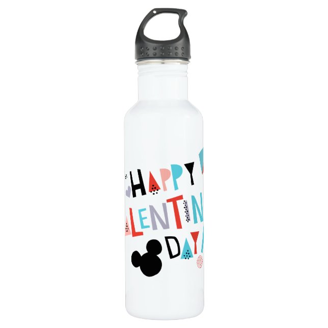 Paper Cut Mickey | Happy Valentine's Day Stainless Steel Water Bottle (Front)