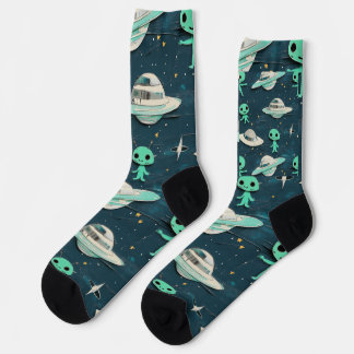 Paper Cut Out Aliens and UFOs Socks