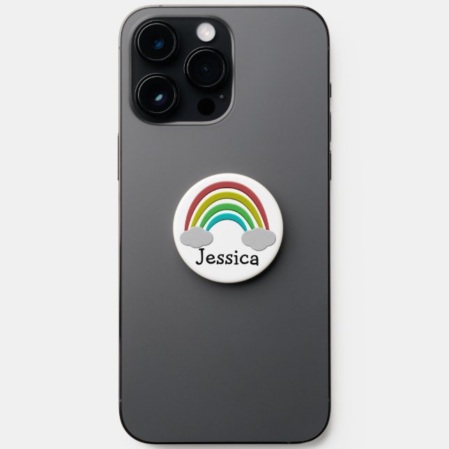Paper Cut Rainbow And Clouds Custom Name PopSocket (Front)
