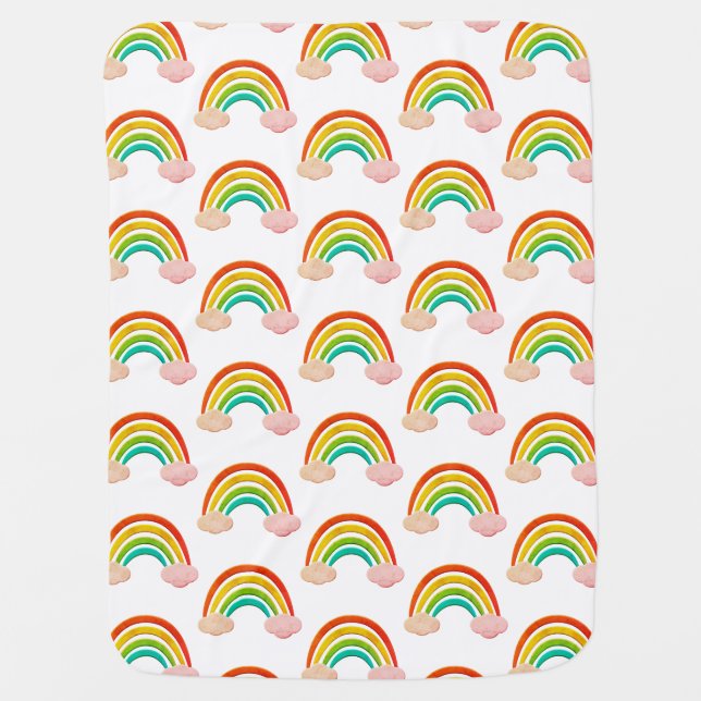 Paper Cut Rainbow And Pink Clouds Baby Blanket (Front)