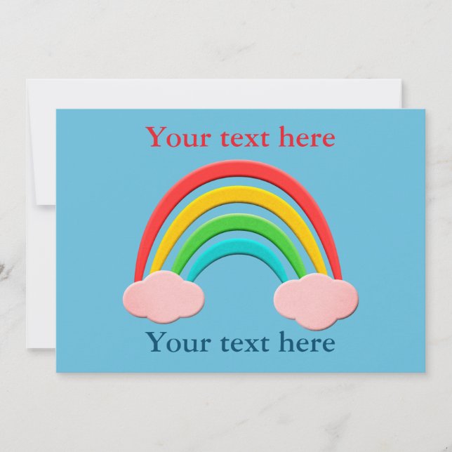 Paper Cut Rainbow And Pink Clouds Invitation (Front)