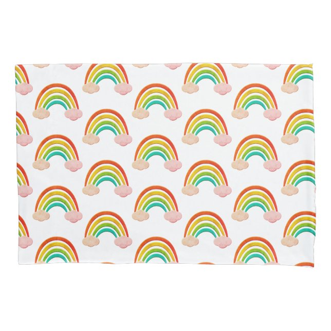 Paper Cut Rainbow And Pink Clouds Pillow Case (Front)