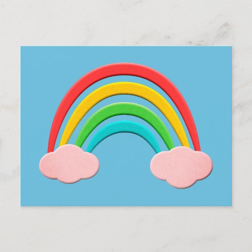 Paper Cut Rainbow And Pink Clouds Postcard