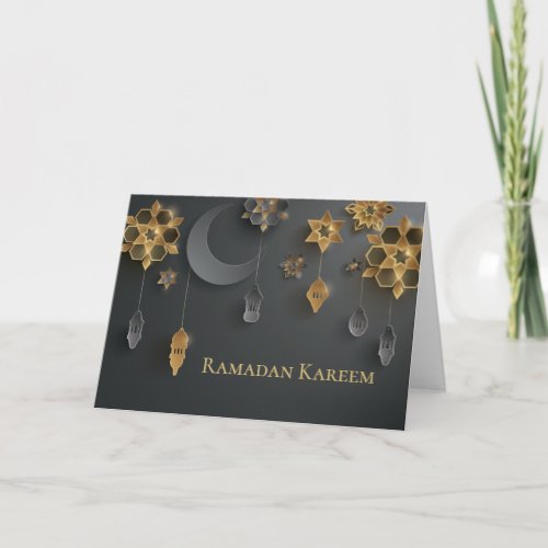 Paper cut Ramadan Lanterns Moon Flowers Black Card