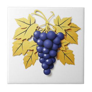 Paper Cut Style Cluster of Grapes with Elegant  Ceramic Tile