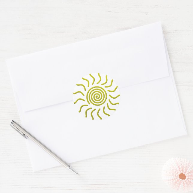 Paper Cut Yellow Sun Print Classic Round Sticker (Envelope)