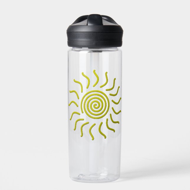 Paper Cut Yellow Sun Print Water Bottle (Front)
