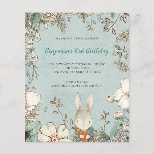 PAPER Cute Bunny Foliage 1st Birthday Boy Invite