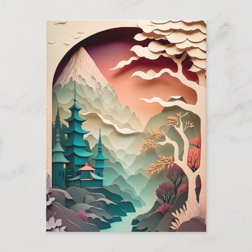 Paper Cutout Landscape Postcard