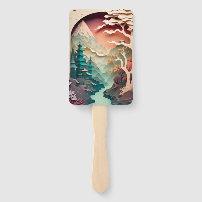 Paper Cutout Landscape Set of Fans (Back)