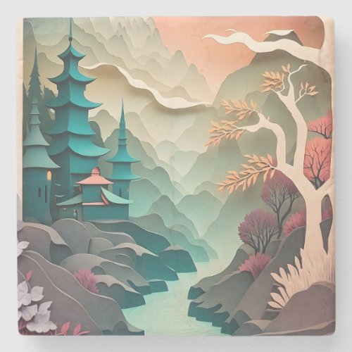 Paper Cutout Landscape Stone Coaster