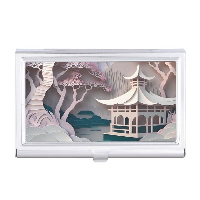 Paper Cutout Pavilion Landscape Biz Card Holder (Front)