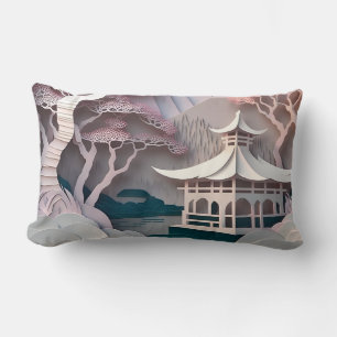 Paper Cutout Pavilion Landscape Lumbar Pillow